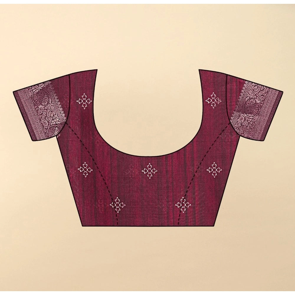 Women's Cotton Blend Printed Saree With Unstitched Blouse 5.5Mtr (Wine)