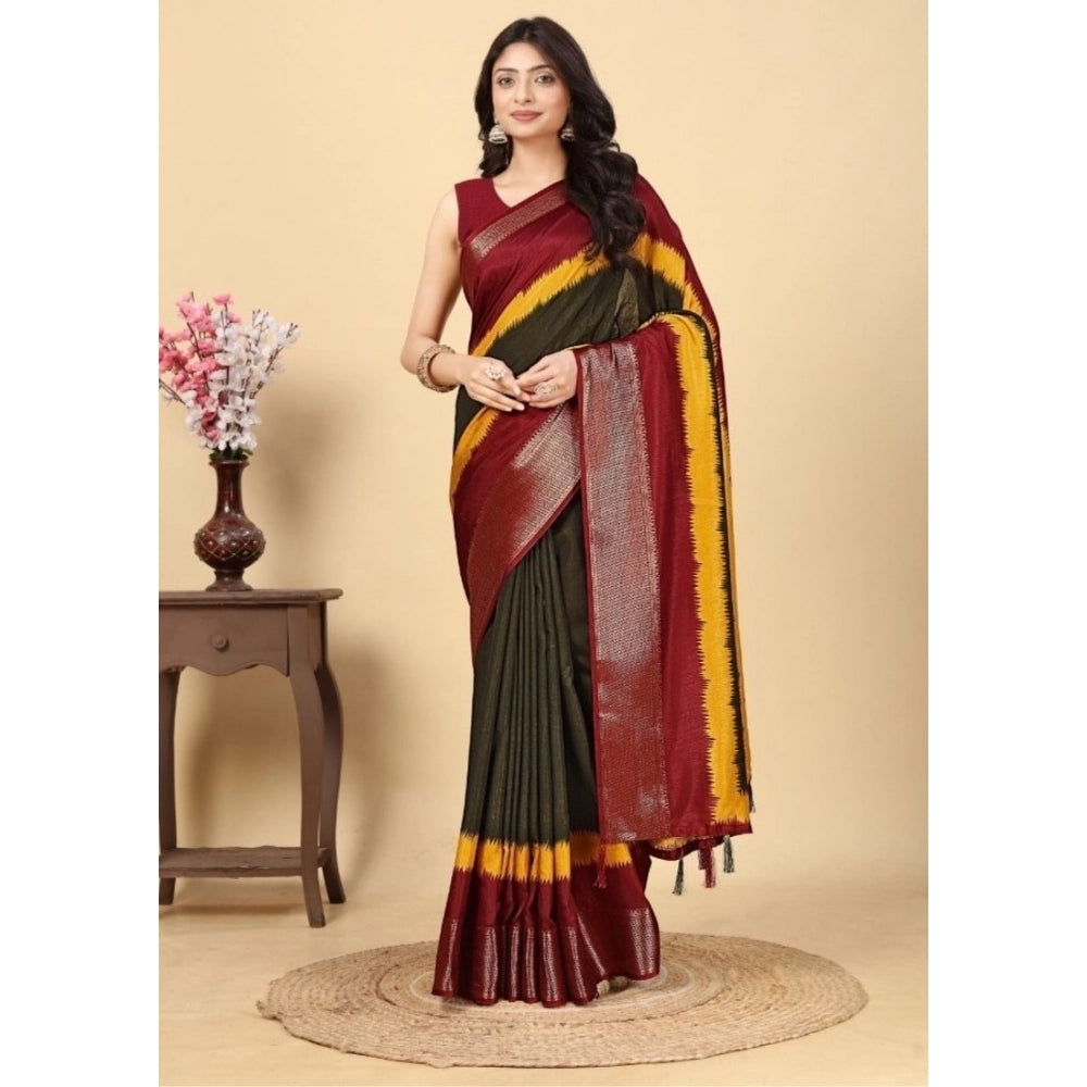 Women's Cotton Silk Solid Saree With Unstitched Blouse 5.5Mtr (Multicolor)
