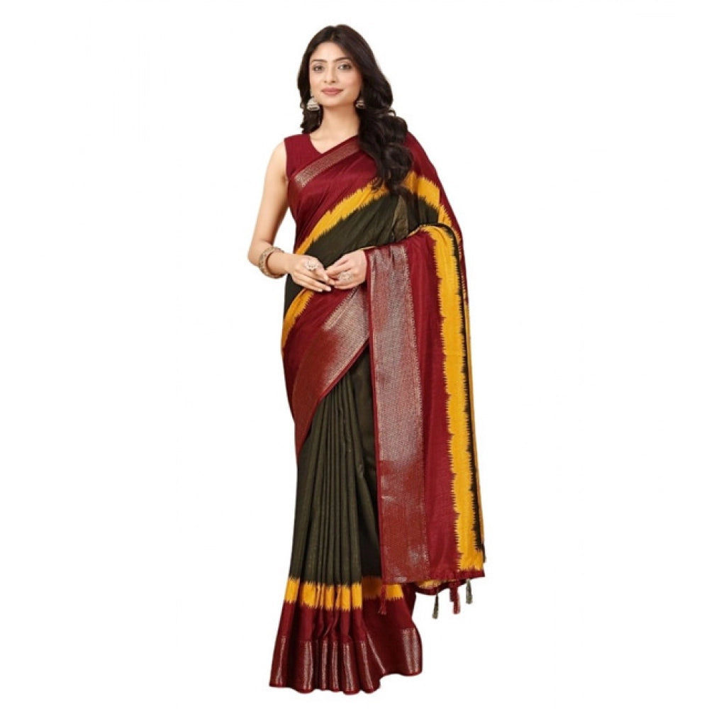 Women's Cotton Silk Solid Saree With Unstitched Blouse 5.5Mtr (Multicolor)