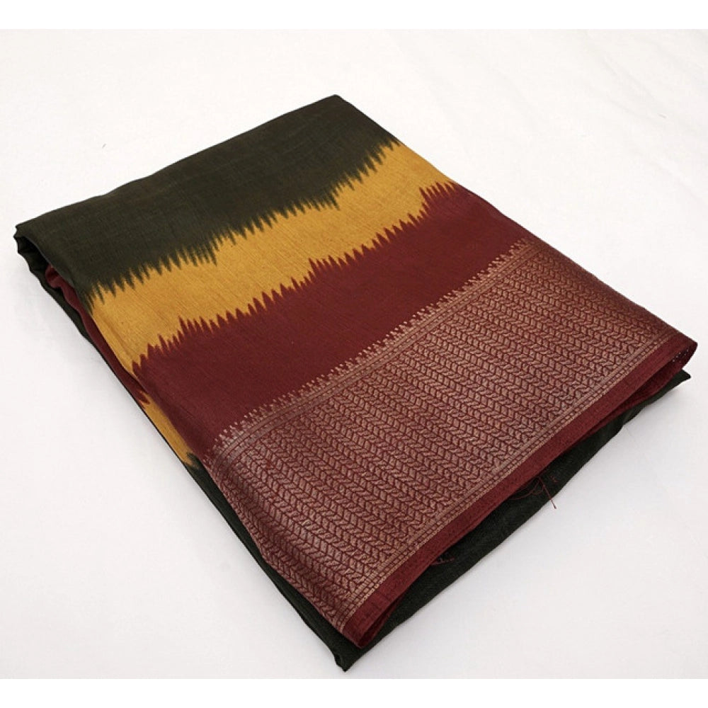 Women's Cotton Silk Solid Saree With Unstitched Blouse 5.5Mtr (Multicolor)