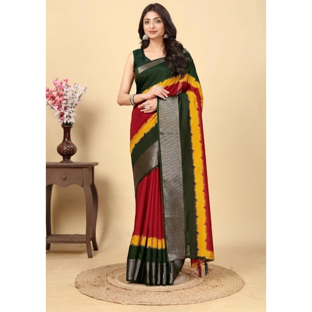 Women's Cotton Silk Solid Saree With Unstitched Blouse 5.5Mtr (Multicolor)