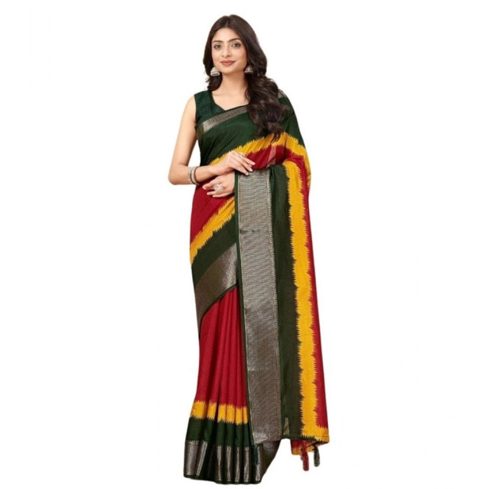 Women's Cotton Silk Solid Saree With Unstitched Blouse 5.5Mtr (Multicolor)