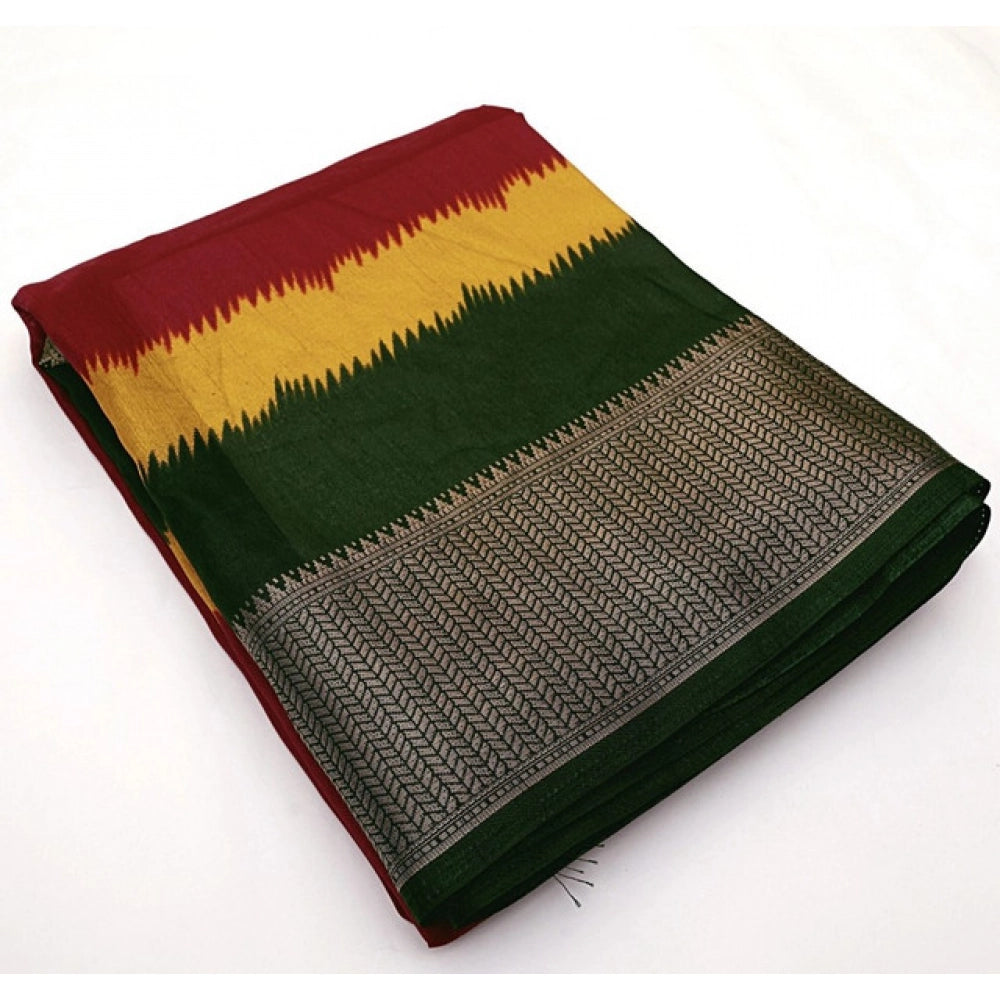 Women's Cotton Silk Solid Saree With Unstitched Blouse 5.5Mtr (Multicolor)
