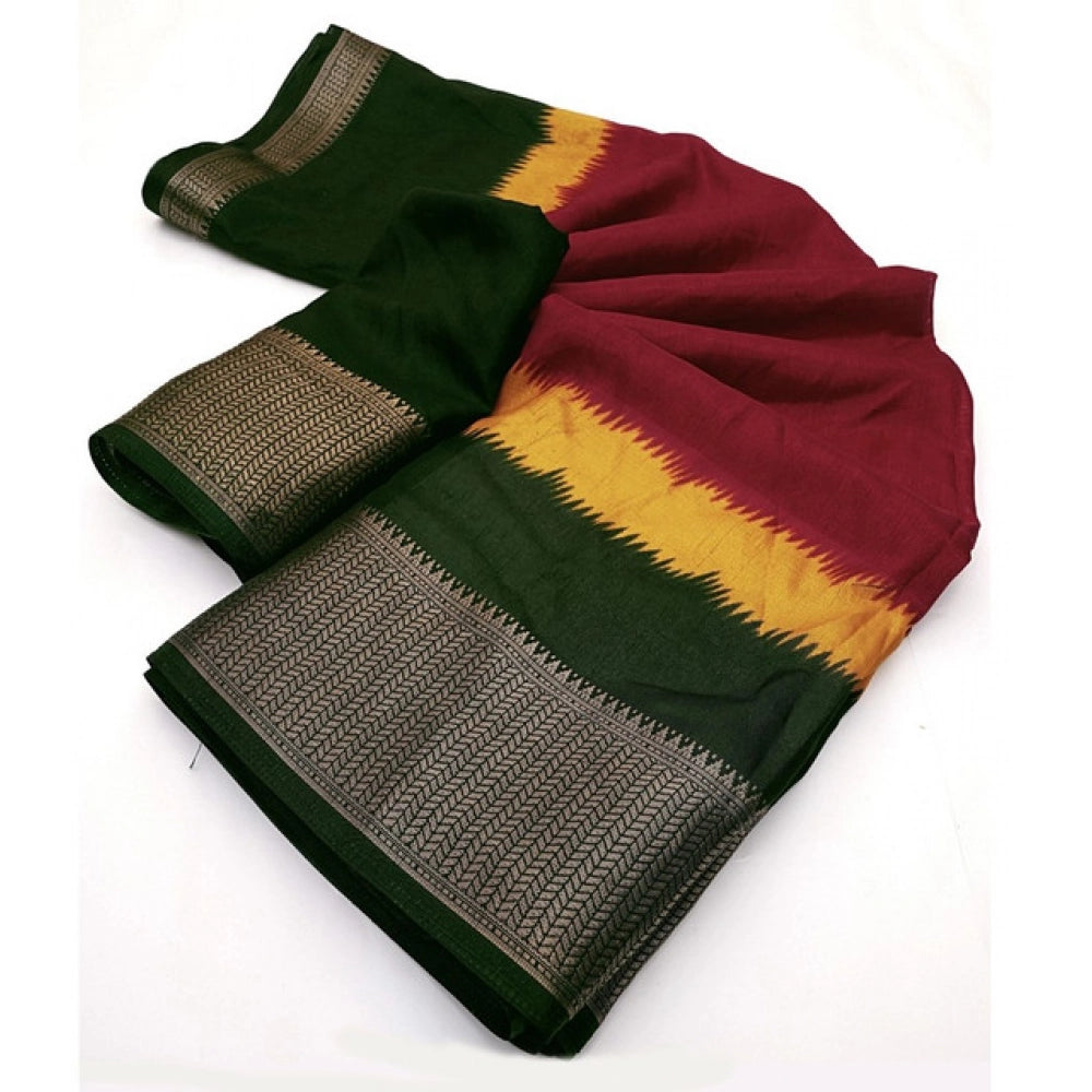 Women's Cotton Silk Solid Saree With Unstitched Blouse 5.5Mtr (Multicolor)