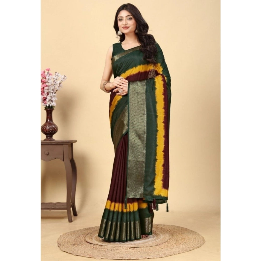 Women's Cotton Silk Solid Saree With Unstitched Blouse 5.5Mtr (Multicolor)