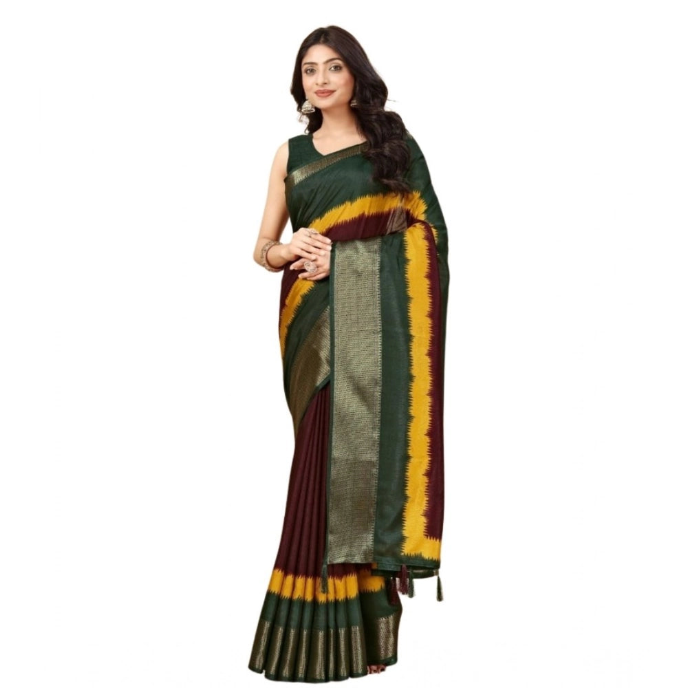 Women's Cotton Silk Solid Saree With Unstitched Blouse 5.5Mtr (Multicolor)