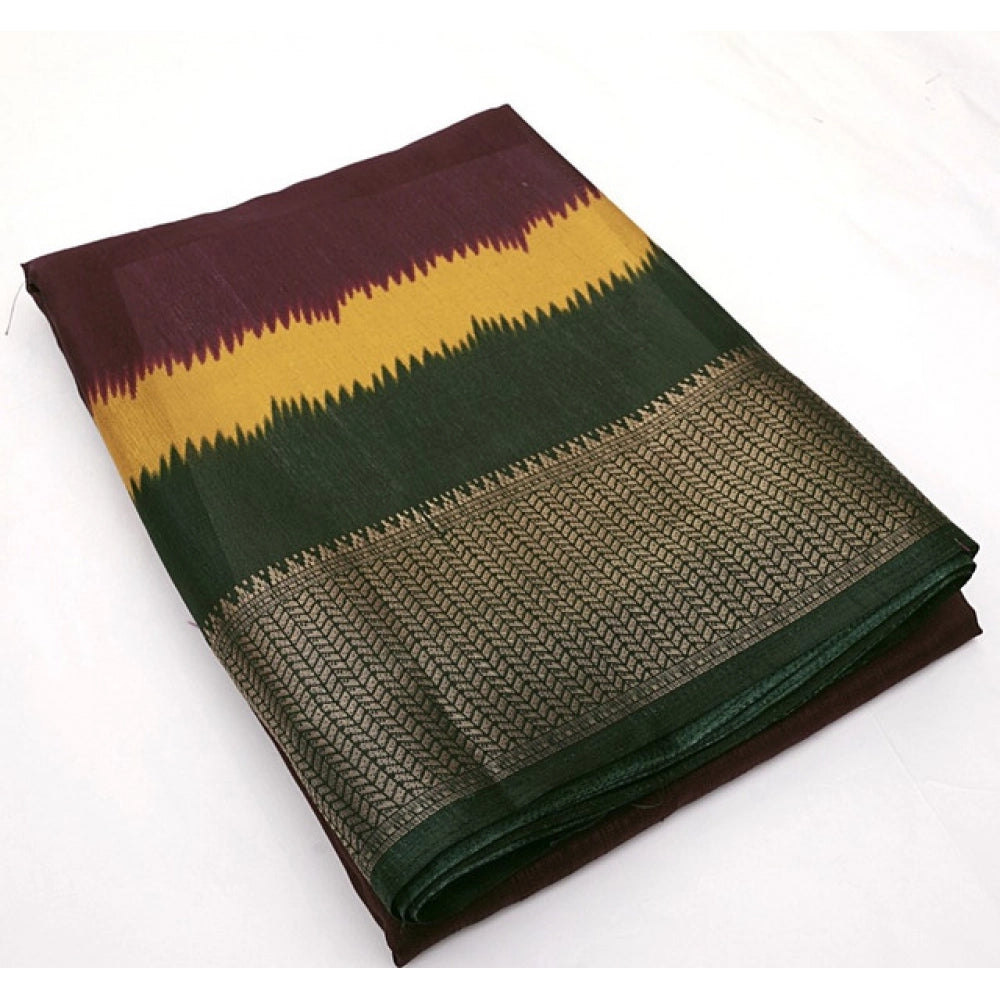 Women's Cotton Silk Solid Saree With Unstitched Blouse 5.5Mtr (Multicolor)