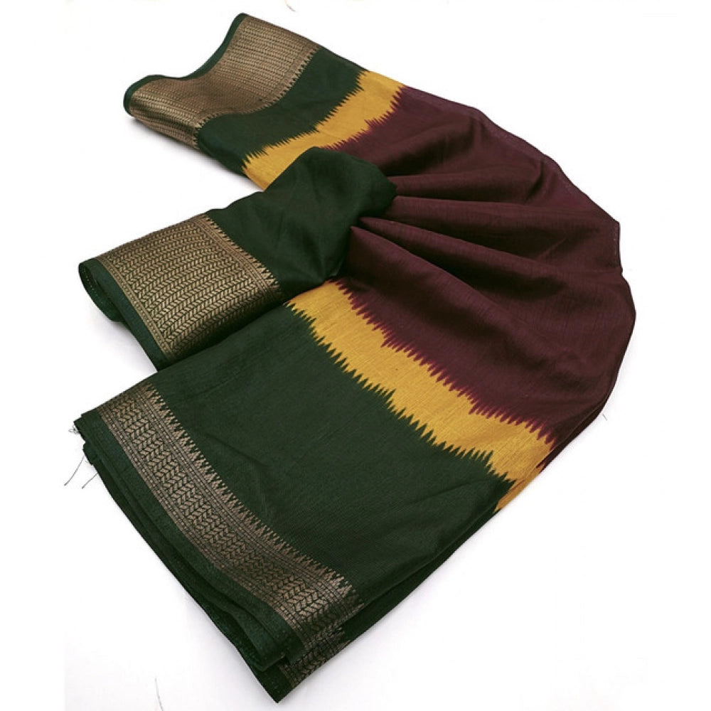 Women's Cotton Silk Solid Saree With Unstitched Blouse 5.5Mtr (Multicolor)