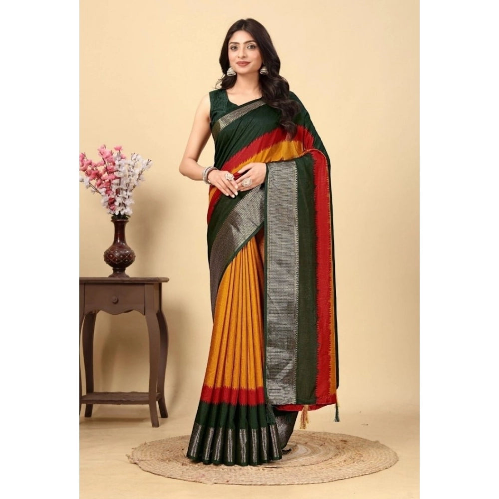 Women's Cotton Silk Solid Saree With Unstitched Blouse 5.5Mtr (Multicolor)