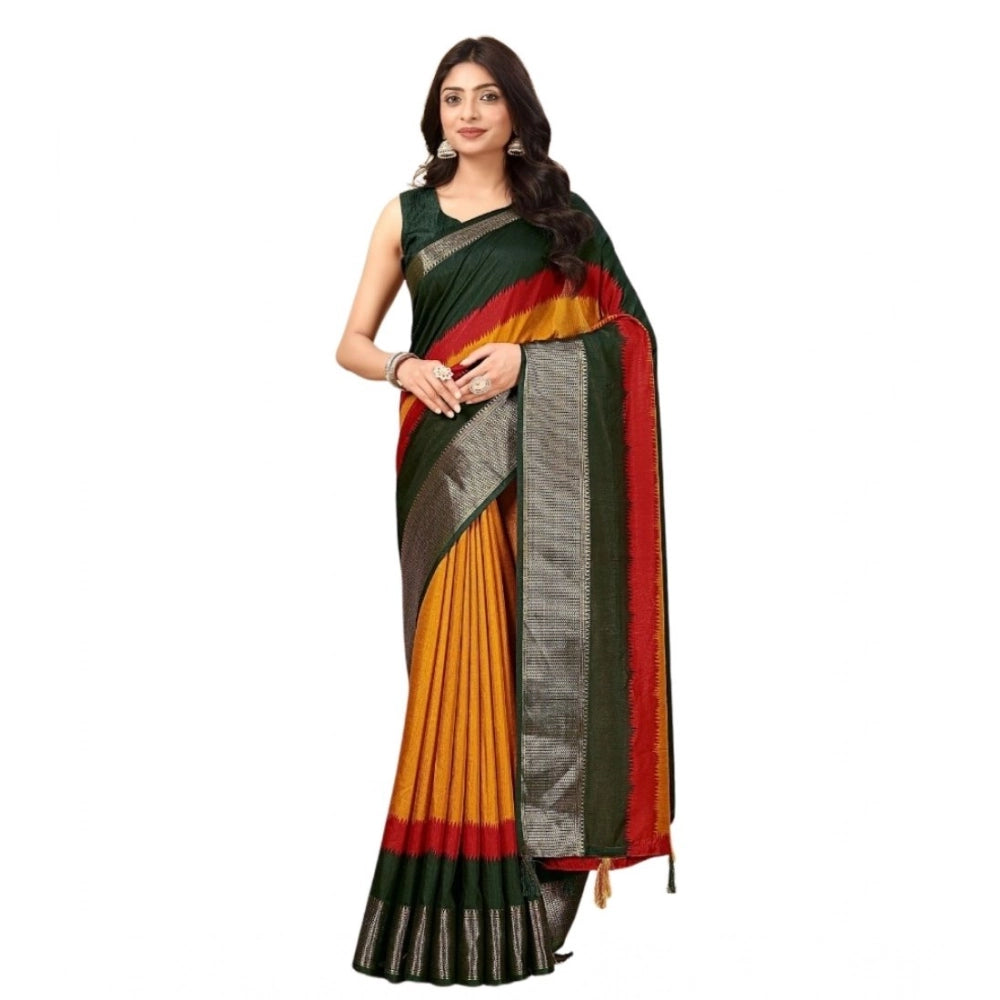 Women's Cotton Silk Solid Saree With Unstitched Blouse 5.5Mtr (Multicolor)