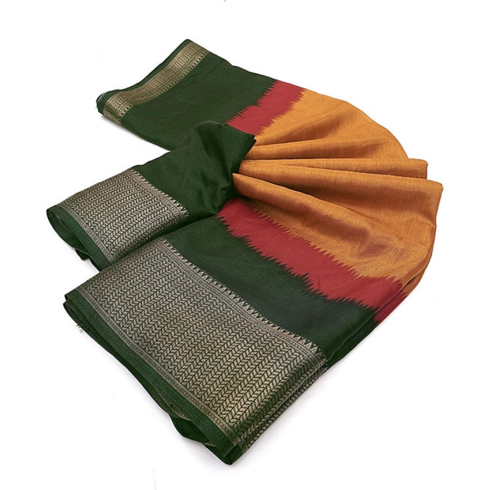 Women's Cotton Silk Solid Saree With Unstitched Blouse 5.5Mtr (Multicolor)