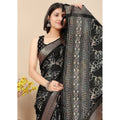 Women's Cotton Silk Floral Printed Saree With Unstitched Blouse 5.5Mtr (Black)
