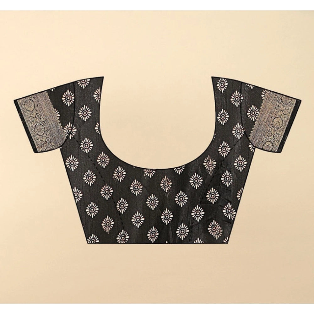 Women's Cotton Silk Floral Printed Saree With Unstitched Blouse 5.5Mtr (Black)