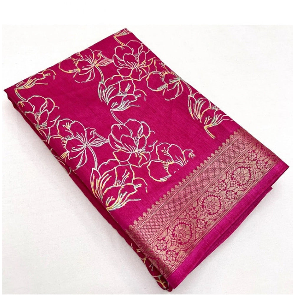 Women's Cotton Silk Floral Printed Saree With Unstitched Blouse 5.5Mtr (Pink)