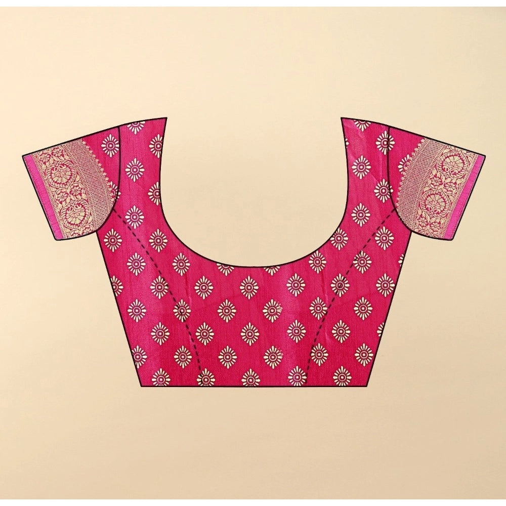 Women's Cotton Silk Floral Printed Saree With Unstitched Blouse 5.5Mtr (Pink)