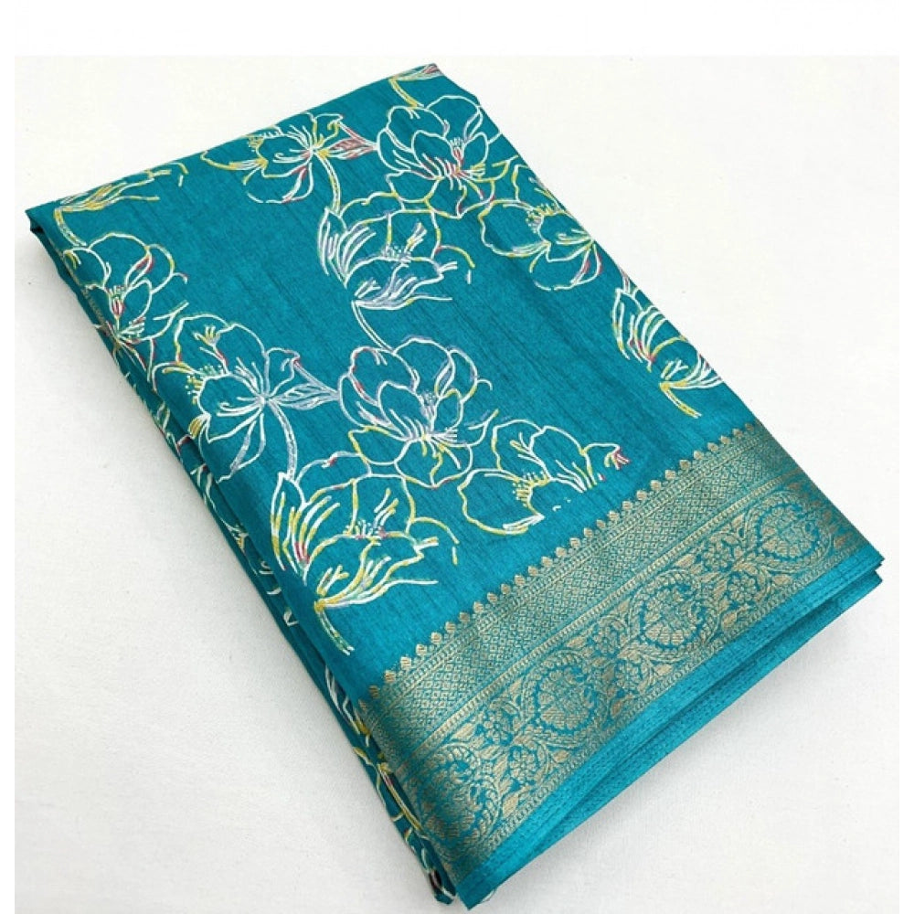 Women's Cotton Silk Floral Printed Saree With Unstitched Blouse 5.5Mtr (Rama)