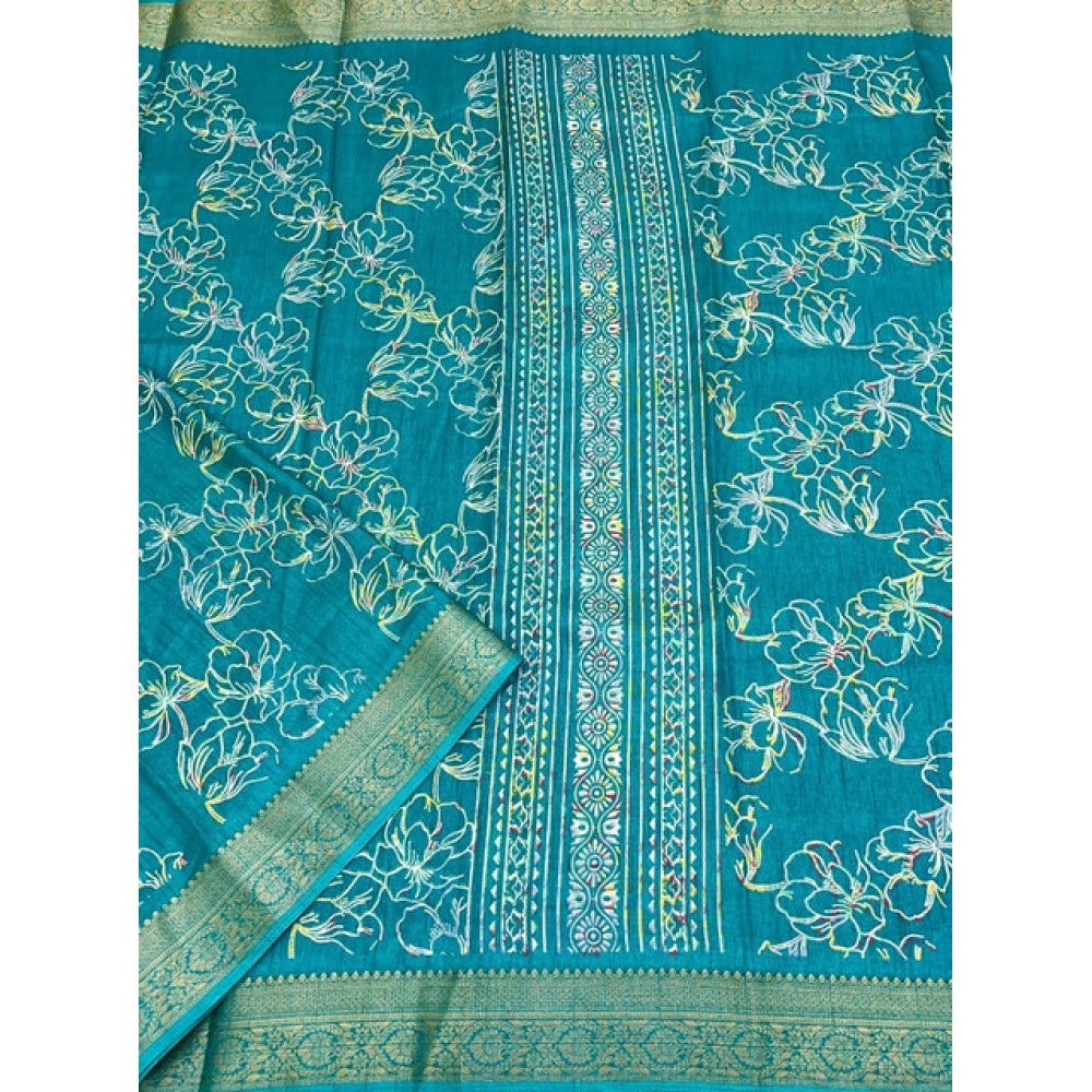Women's Cotton Silk Floral Printed Saree With Unstitched Blouse 5.5Mtr (Rama)