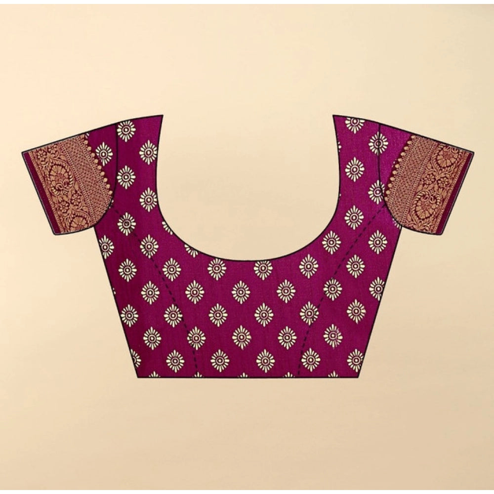 Women's Cotton Silk Floral Printed Saree With Unstitched Blouse 5.5Mtr (Wine)