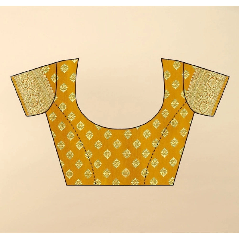 Women's Cotton Silk Floral Printed Saree With Unstitched Blouse 5.5Mtr (Yellow)