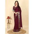 Women's Cotton Blend Checkered Saree With Unstitched Blouse 5.5Mtr (Maroon)