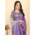 Women's Cotton Blend Checkered Saree With Unstitched Blouse 5.5Mtr (Purple)