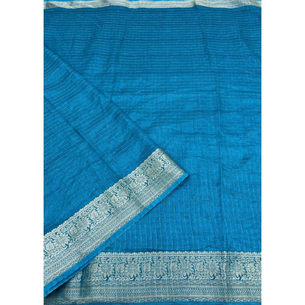 Women's Cotton Blend Checkered Saree With Unstitched Blouse 5.5Mtr (Rama)