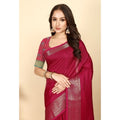 Women's Cotton Blend Checkered Saree With Unstitched Blouse 5.5Mtr (Red)