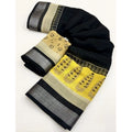 Women's Cotton Linen Printed Saree With Unstitched Blouse 5.5Mtr (Black)