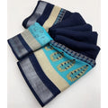 Women's Cotton Linen Printed Saree With Unstitched Blouse 5.5Mtr (Blue)