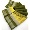 Women's Cotton Linen Printed Saree With Unstitched Blouse 5.5Mtr (Green)
