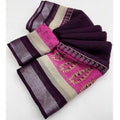 Women's Cotton Linen Printed Saree With Unstitched Blouse 5.5Mtr (Wine)
