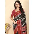 Women's Cotton Silk Printed Saree With Unstitched Blouse 5.5Mtr (Black)