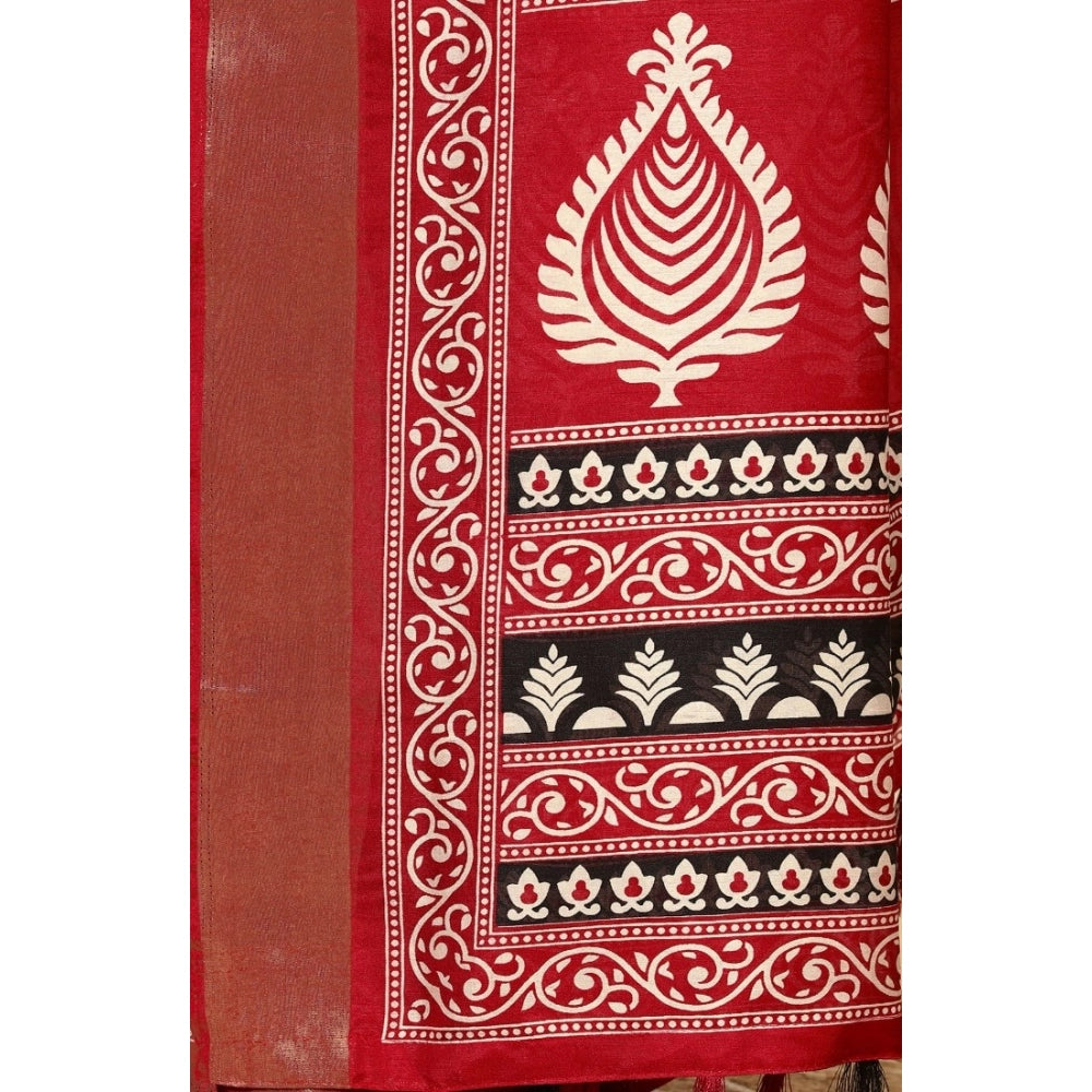 Women's Cotton Silk Printed Saree With Unstitched Blouse 5.5Mtr (Black)