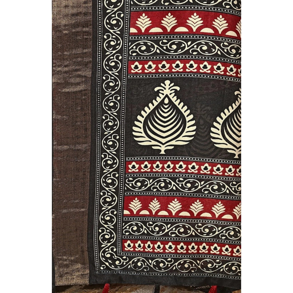 Women's Cotton Silk Printed Saree With Unstitched Blouse 5.5Mtr (Red)