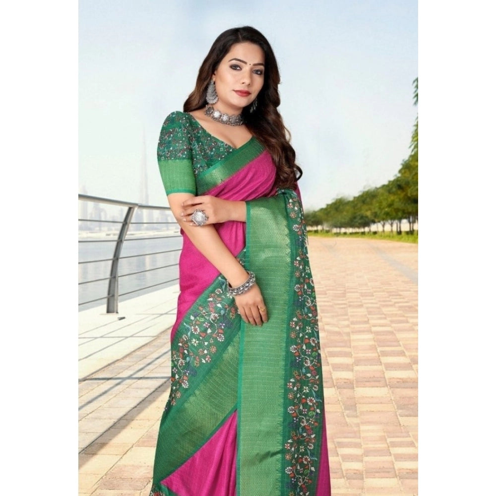 Women's Cotton Silk Printed Saree With Unstitched Blouse 5.5Mtr (Multicolor)