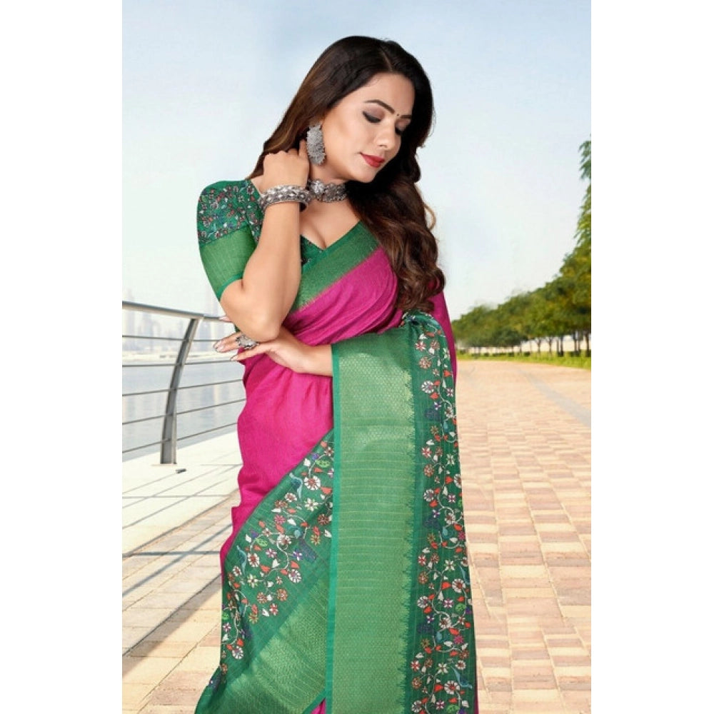 Women's Cotton Silk Printed Saree With Unstitched Blouse 5.5Mtr (Multicolor)