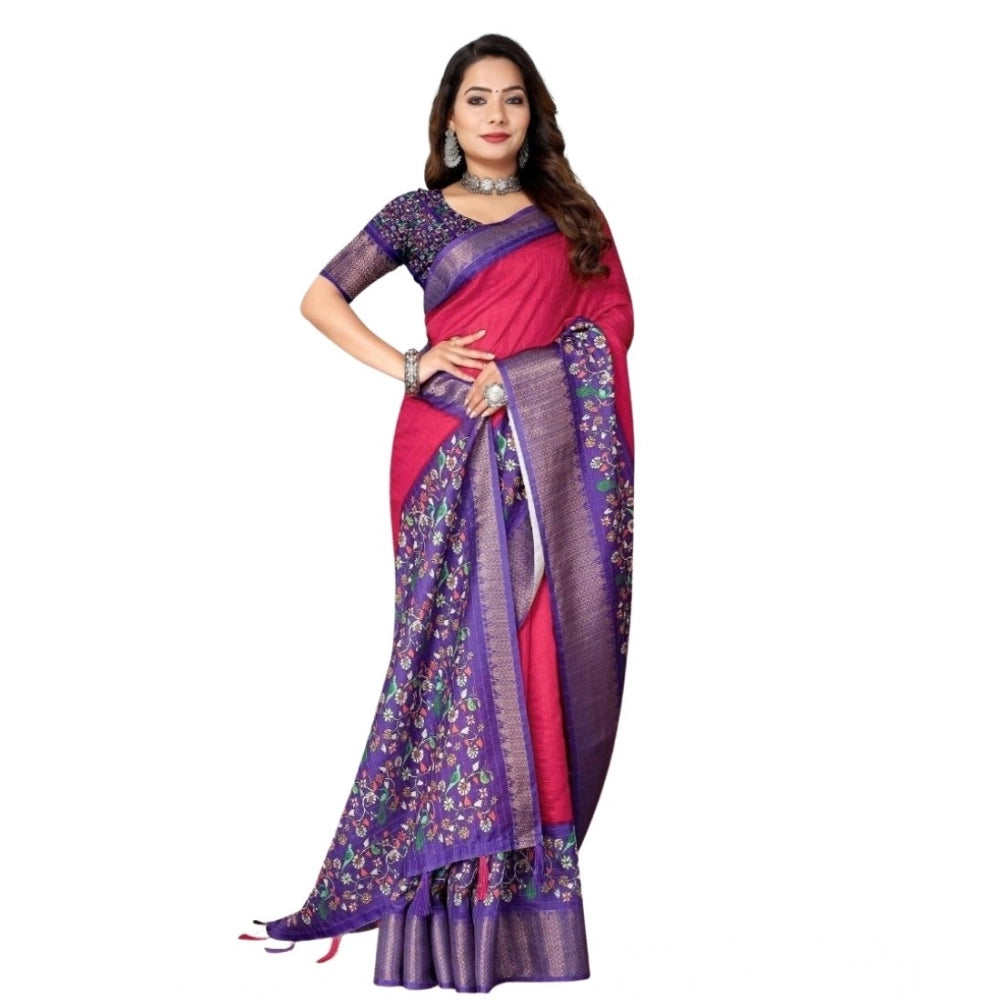 Women's Cotton Silk Printed Saree With Unstitched Blouse 5.5Mtr (Multicolor)