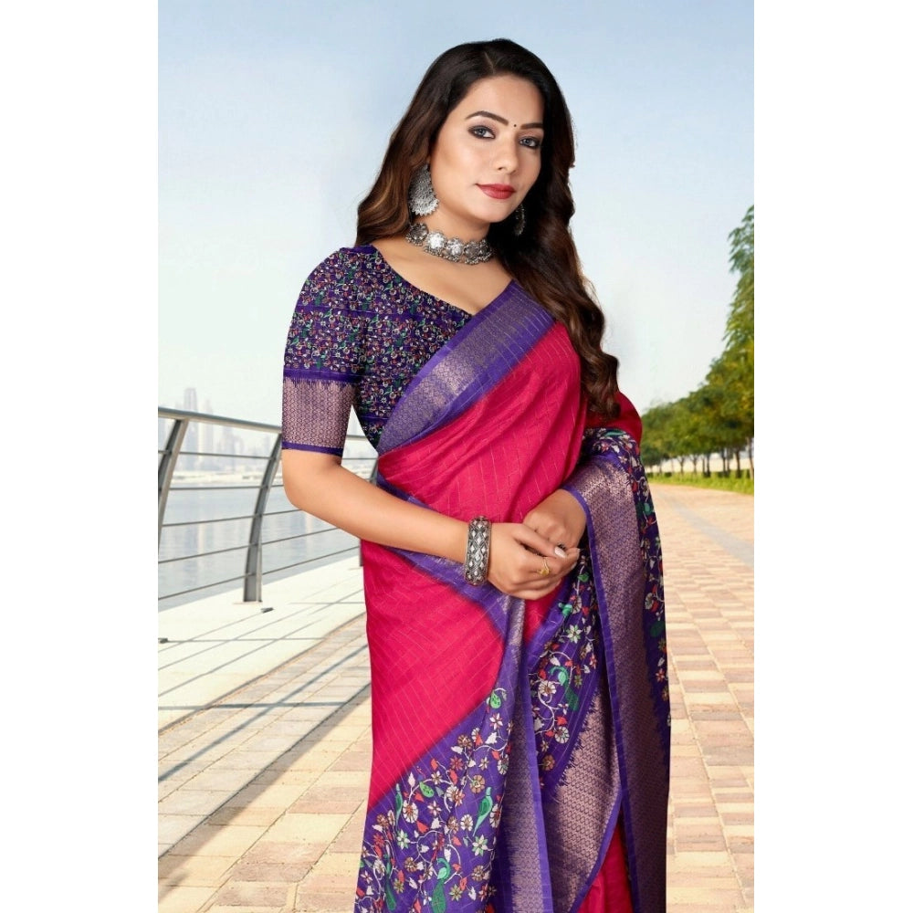 Women's Cotton Silk Printed Saree With Unstitched Blouse 5.5Mtr (Multicolor)