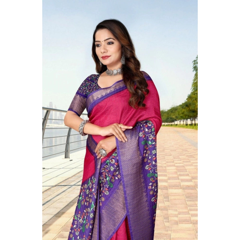 Women's Cotton Silk Printed Saree With Unstitched Blouse 5.5Mtr (Multicolor)