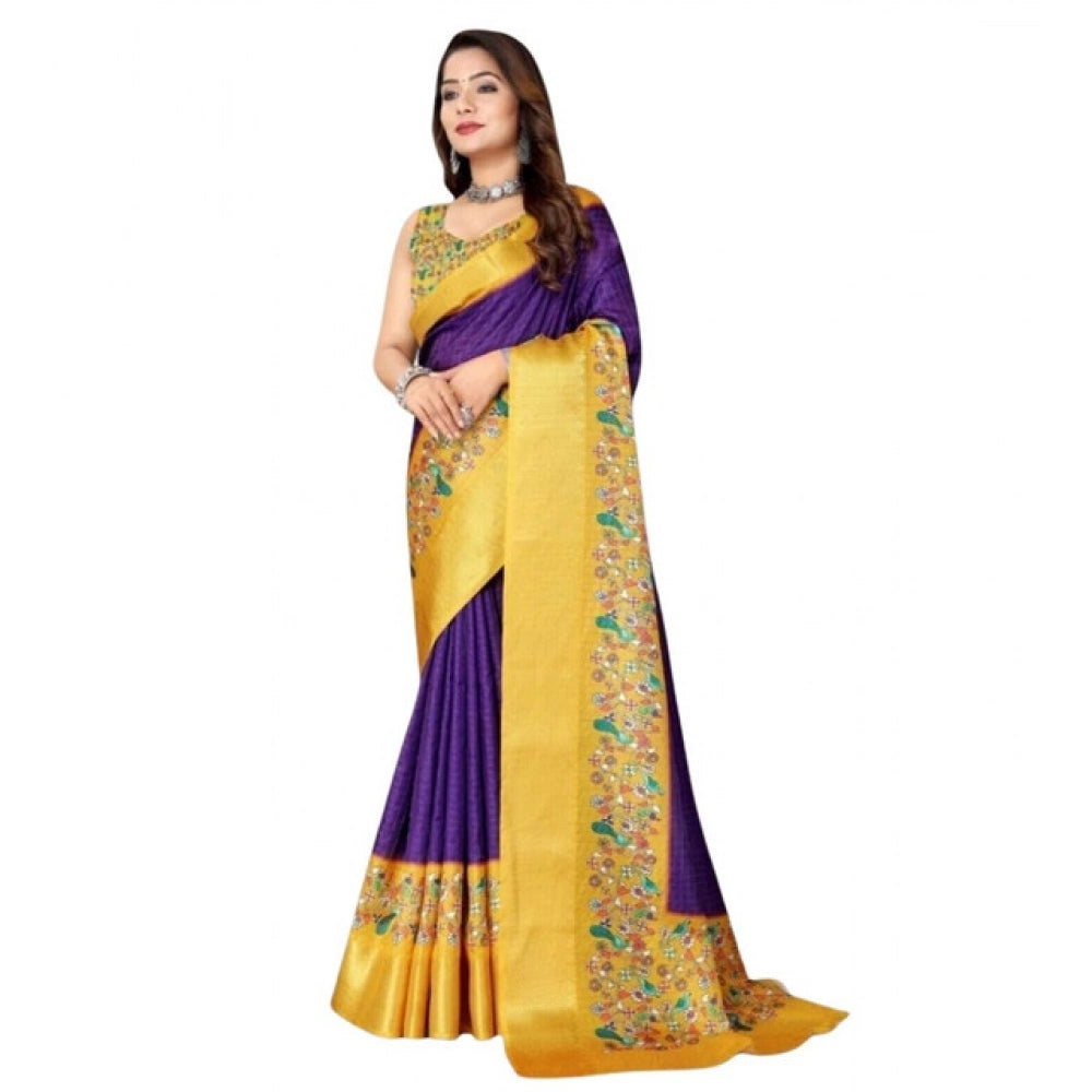 Women's Cotton Silk Printed Saree With Unstitched Blouse 5.5Mtr (Multicolor)