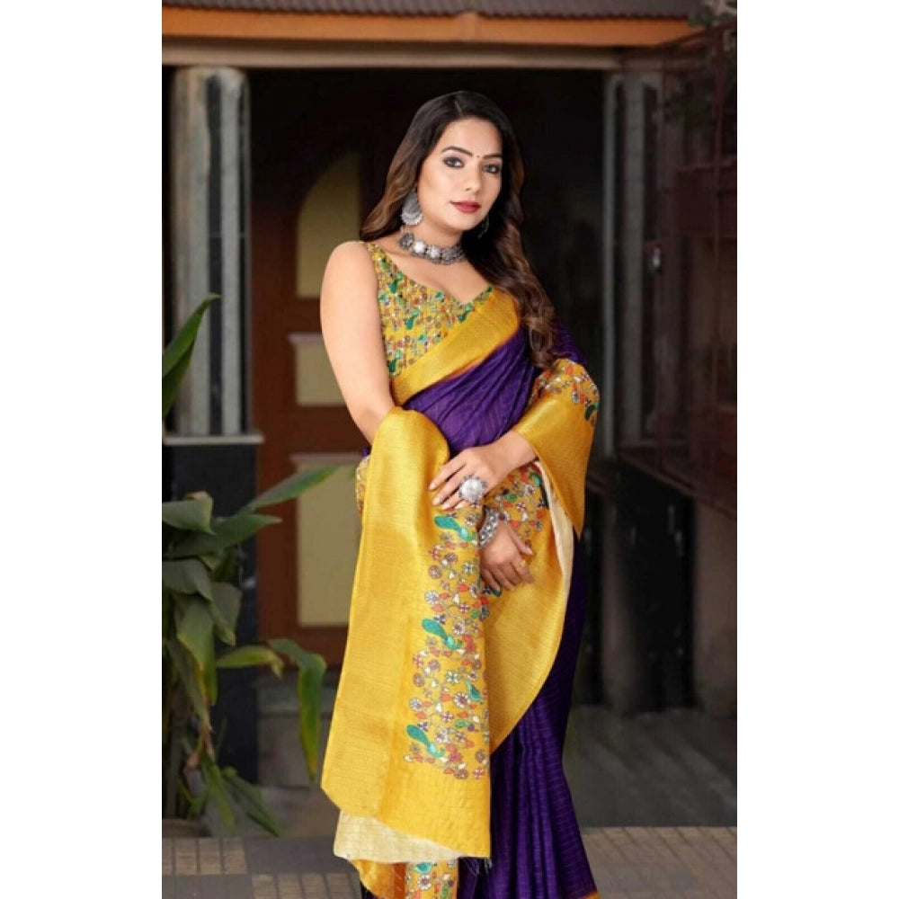 Women's Cotton Silk Printed Saree With Unstitched Blouse 5.5Mtr (Multicolor)