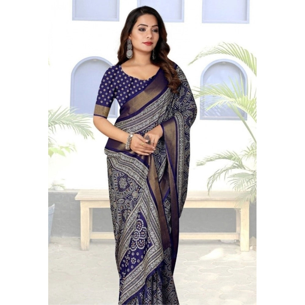 Women's Cotton Silk Printed Saree With Unstitched Blouse 5.5Mtr (Blue)
