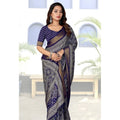 Women's Cotton Silk Printed Saree With Unstitched Blouse 5.5Mtr (Blue)