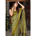 Women's Cotton Silk Printed Saree With Unstitched Blouse 5.5Mtr (Green)