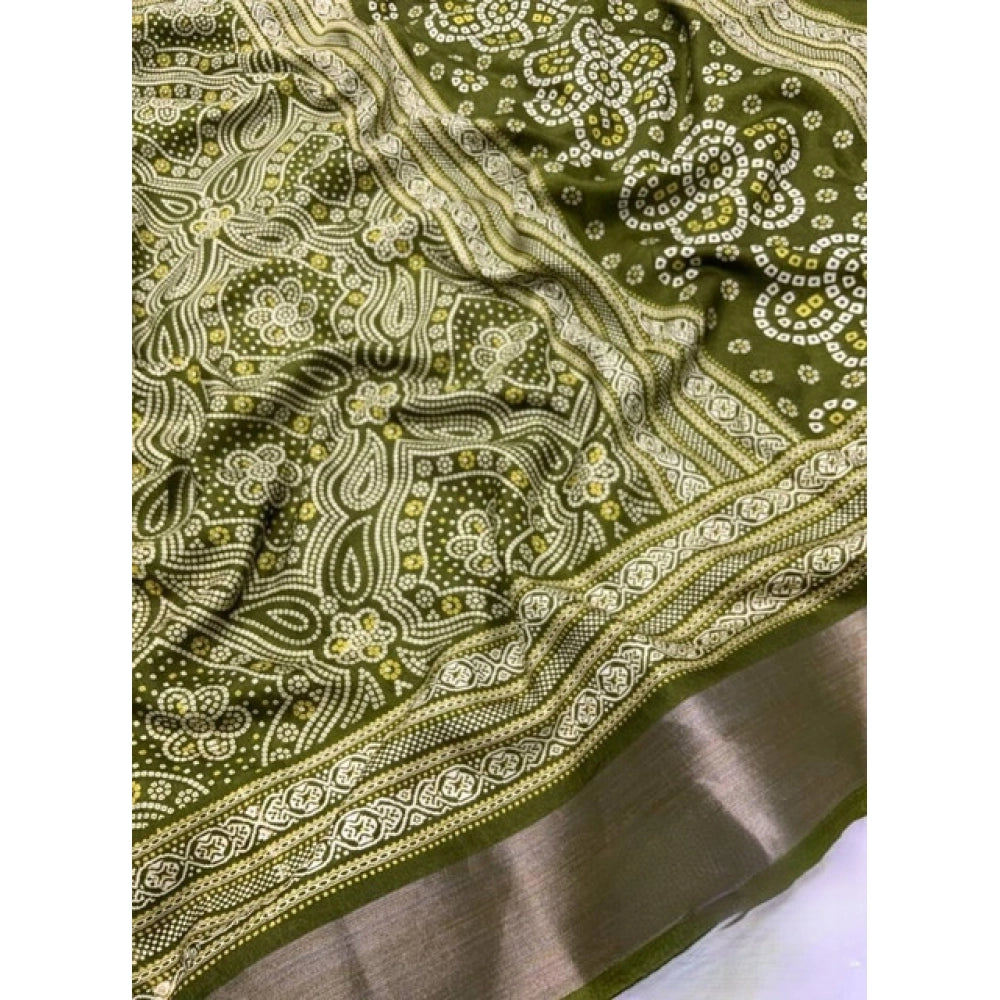 Women's Cotton Silk Printed Saree With Unstitched Blouse 5.5Mtr (Green)