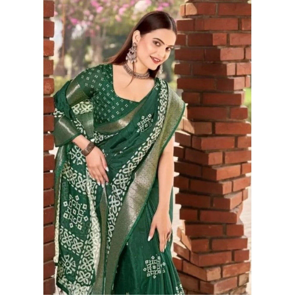 Women's Cotton Silk Printed Saree With Unstitched Blouse 5.5Mtr (Green)