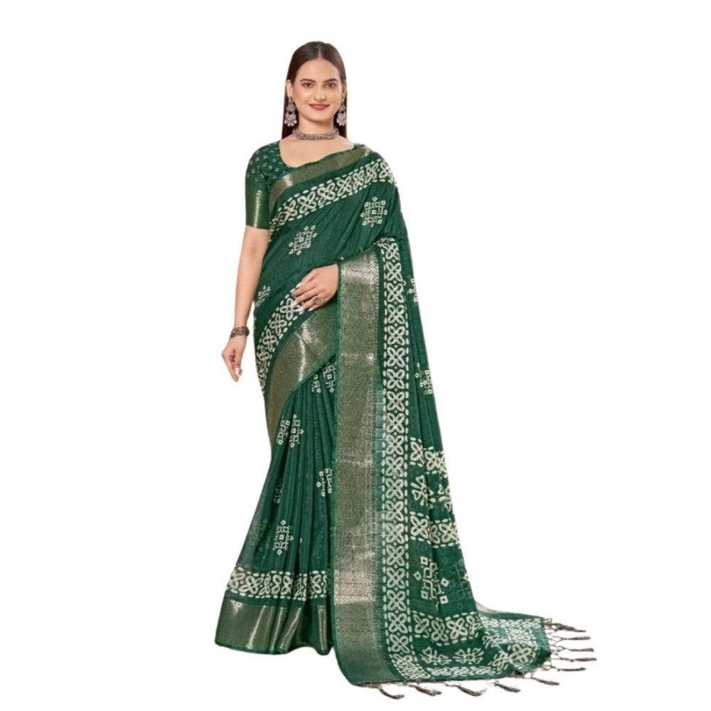 Women's Cotton Silk Printed Saree With Unstitched Blouse 5.5Mtr (Green)