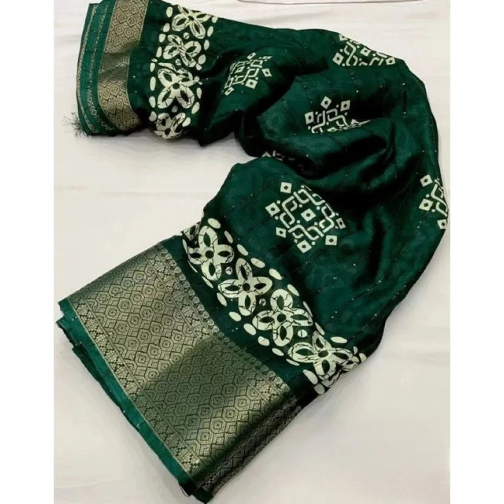 Women's Cotton Silk Printed Saree With Unstitched Blouse 5.5Mtr (Green)