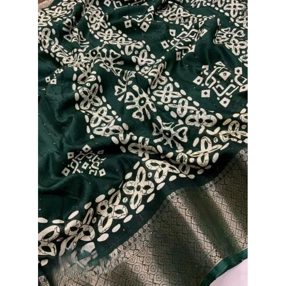Women's Cotton Silk Printed Saree With Unstitched Blouse 5.5Mtr (Green)