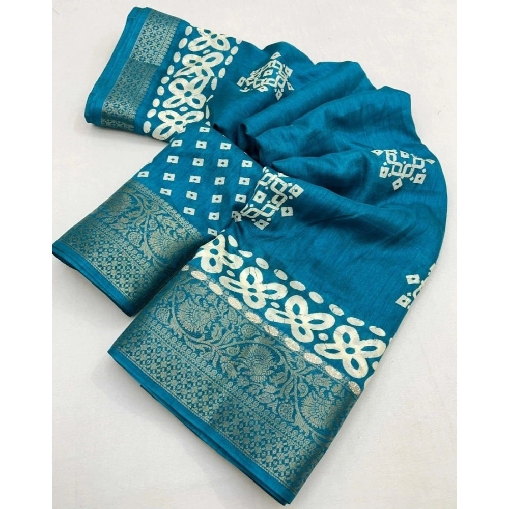 Women's Cotton Silk Printed Saree With Unstitched Blouse 5.5Mtr (Rama)